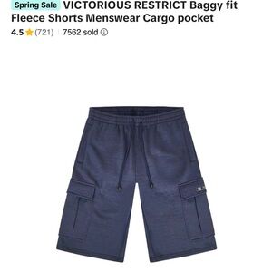 Victoriously Styled Navy Cargo Fleece Shorts for Men